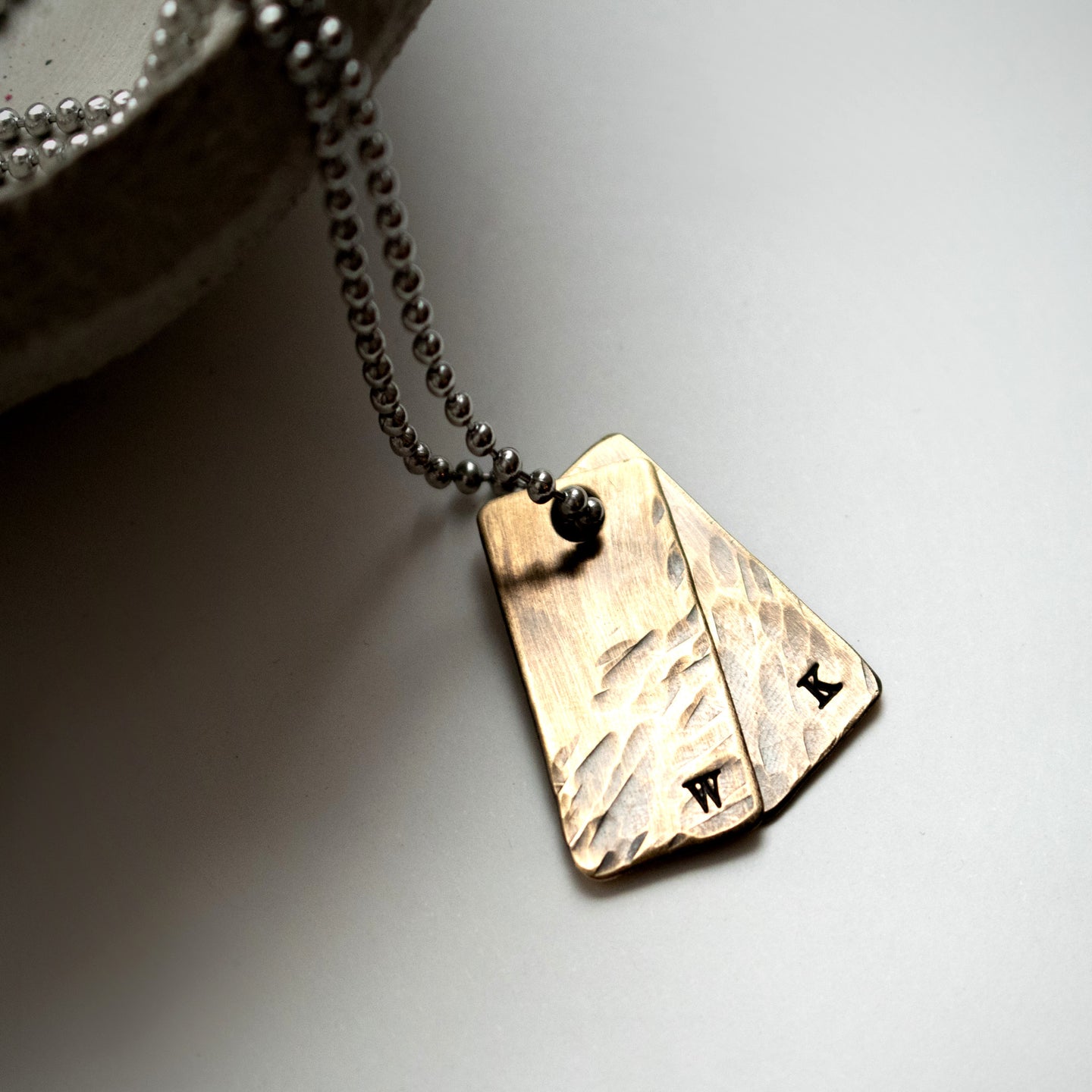 Mens Custom Brass Initial Tag Necklace-Mens-LittleGreenRoomJewelry-LittleGreenRoomJewelry